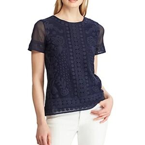 Ralph Lauren Navy Lace Embroidered top